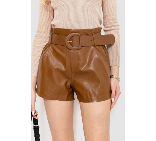 Шорти жіночі з екошкіри, колір коричневий, 186R6750
