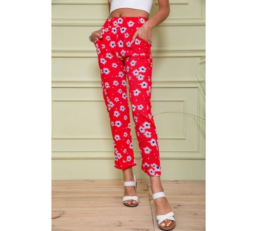 Женские бриджи на резинке, красного цвета в принт, 172R66