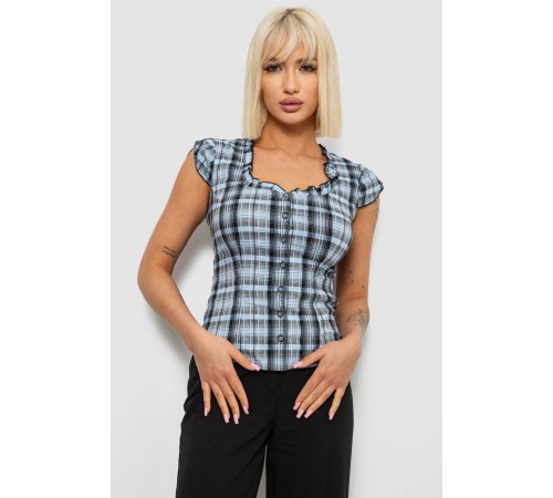Блуза в клітину, колір джинс, 230R2502