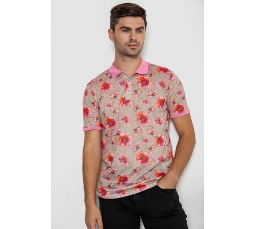 Поло чоловіче з принтом, колір рожево-зелений, 247R306