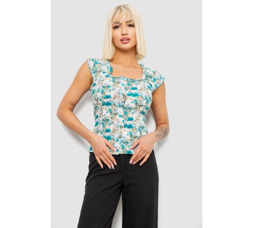Блуза з квітковим принтом, колір бірюзовий, 230R262