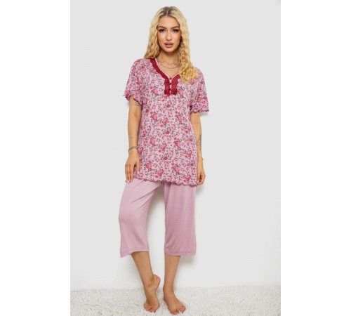 Піжама жіноча з принтом, колір пудровий, 243R6923