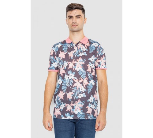 Поло чоловіче з принтом, колір сіро-рожевий, 247R315