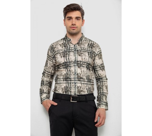 Рубашка мужская с принтом, цвет оливковый, 214R1038