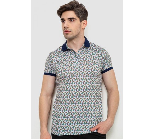 Поло чоловіче з принтом, колір молочно-зелений, 214R7003