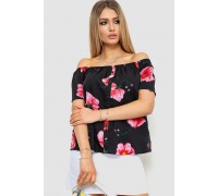 Блуза с цветочным принтом, цвет черно-розовый, 244R088