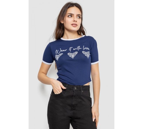 Футболка-топ женская с принтом, цвет синий, 244R504