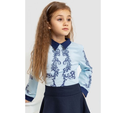 Блуза для девочек нарядная, цвет сине-голубой, 172R026