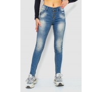 Джинсы женские с потертостями, цвет синий, 244RS04