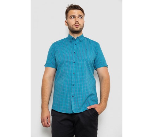 Сорочка чоловіча в клітинку, колір бірюзовий, 214R4564