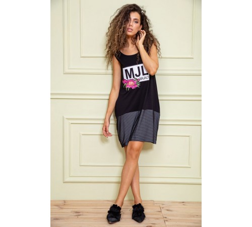 Летнее платье без рукавов, черного цвета с принтом, 167R051