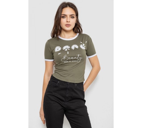Футболка-топ женская с принтом, цвет хаки, 244R604
