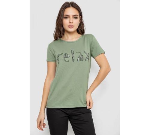 Футболка женская с принтом, цвет оливковый, 244R610