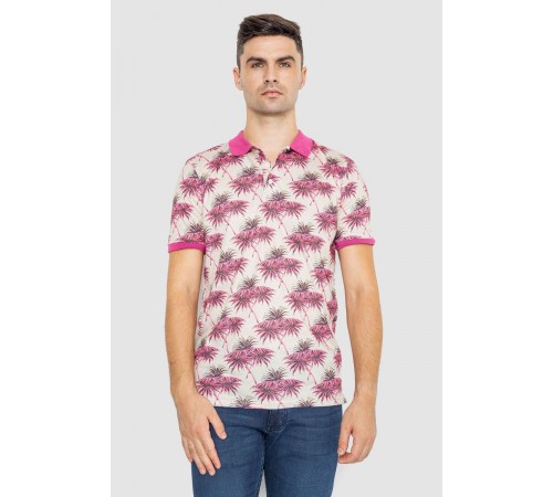 Поло чоловіче з принтом, колір рожево-бежевий, 247R309