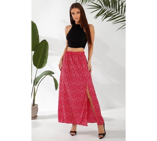 Юбка софт однотонная в горошек, цвет красный, 257R11-1