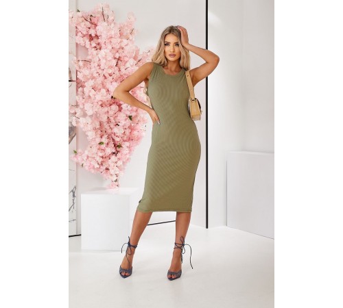 Сукня однотонна в рубчик, колір оливковий, 257R707