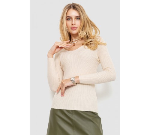 Кофта жіноча в рубчик, колір світло-бежевий, 204R037