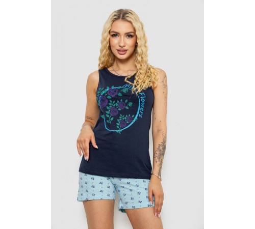 Піжама жіноча з принтом, колір синій, 243R24478
