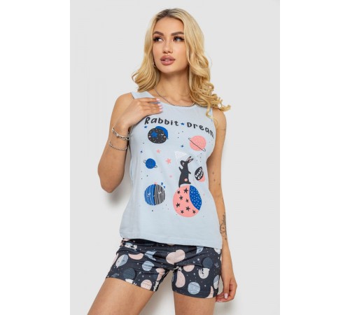 Піжама жіноча з принтом, колір блакитний, 243R24492