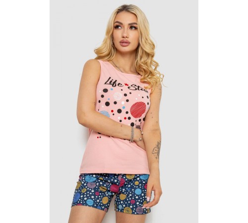 Піжама жіноча з принтом, колір персиковий, 243R24494