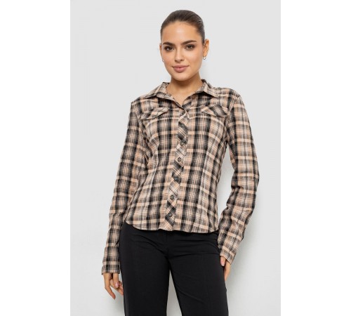 Рубашка женская в клетку, цвет бежево-серый, 230R064-1