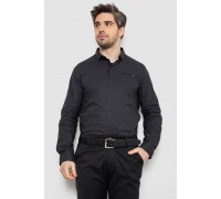 Сорочка чоловіча однотонна з принтом, колір чорний, 186R2008