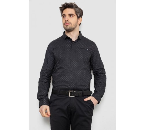 Сорочка чоловіча однотонна з принтом, колір чорний, 186R2008