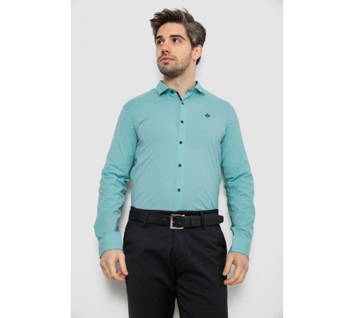 Рубашка мужская однотонная с принтом, цвет бирюзовый, 186R2029