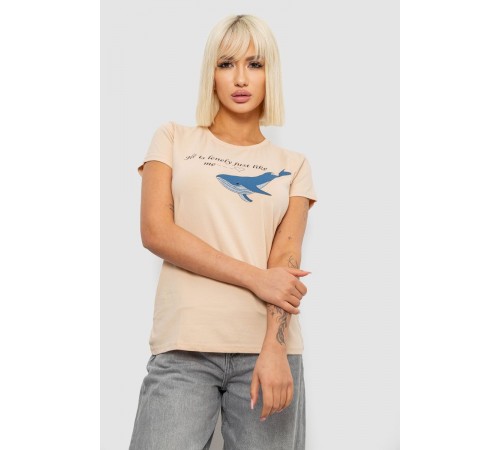 Футболка женская с принтом, цвет бежевый, 244R1006