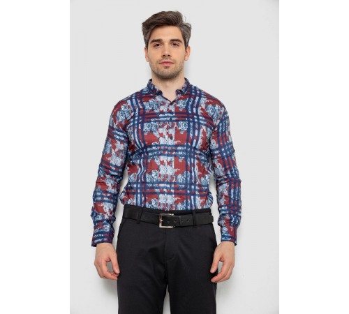 Сорочка чоловіча з принтом, колір бордовий, 214R1038
