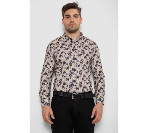 Сорочка чоловіча з принтом, колір бежевий, 214R1046