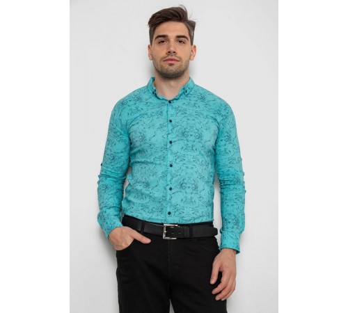 Сорочка чоловіча з принтом стрейч, колір бірюзовий, 214R1054