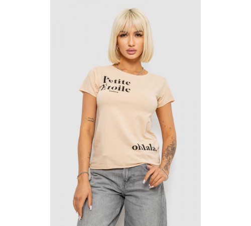 Футболка женская с принтом, цвет бежевый, 244R1008-5