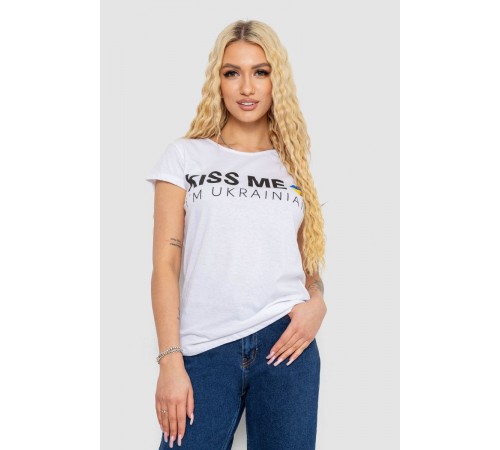 Футболка женская с патриотическим принтом, цвет белый, 244R2213-1