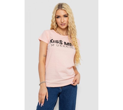 Футболка женская с патриотическим принтом, цвет персиковый, 244R2213-1