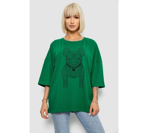 Футболка женская с принтом, цвет темно-зеленый, 244R3008