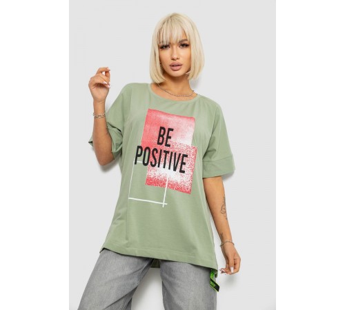 Футболка женская с принтом, цвет оливковый, 244R4011