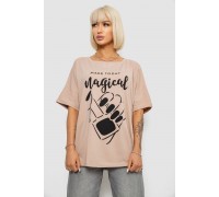 Футболка женская с принтом, цвет бежевый, 244R6005-1