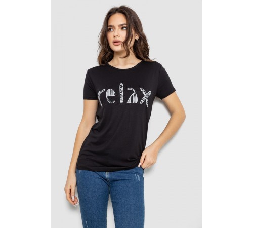 Футболка жіноча з принтом, колір чорний, 244R610