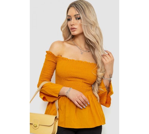 Блуза однотонна, колір гірчичний, 244R254-1