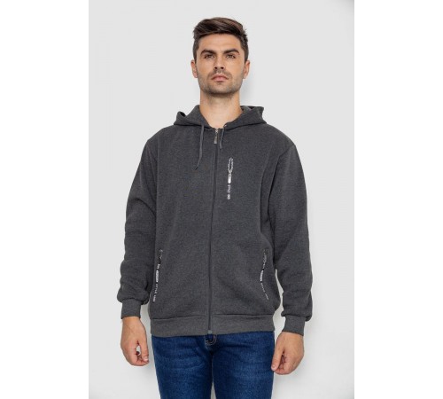 Кофта чоловіча на флісі з капюшоном, колір темно-сірий, 244R2536