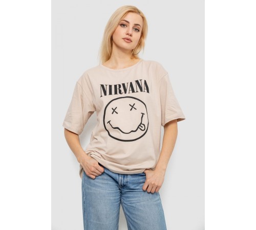 Футболка женская с принтом, цвет бежевый, 244R2010