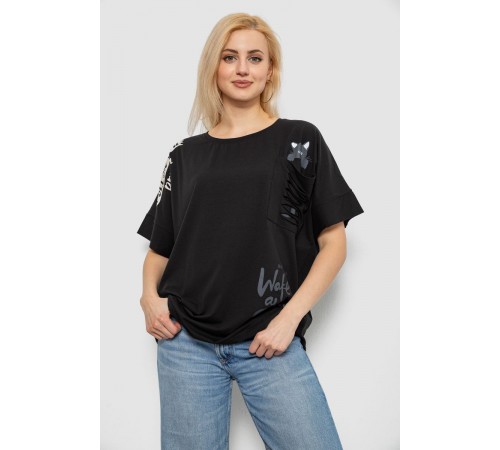 Футболка женская с принтом, цвет черный, 244R4021