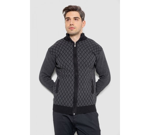 Кофта чоловіча на блискавці, колір чорно-сірий, 161R1013