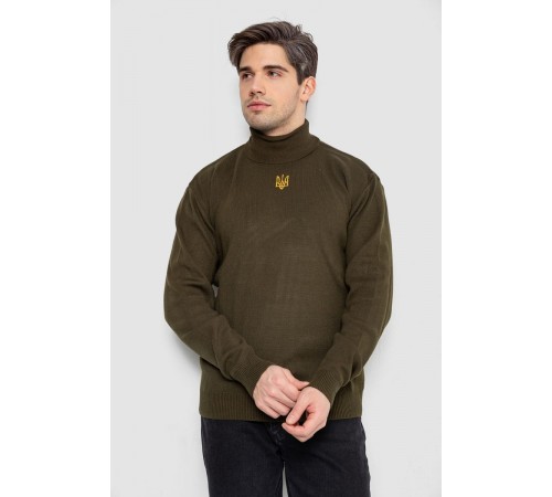 Гольф чоловічий з вишивкою тризуб, колір хакі, 161R010