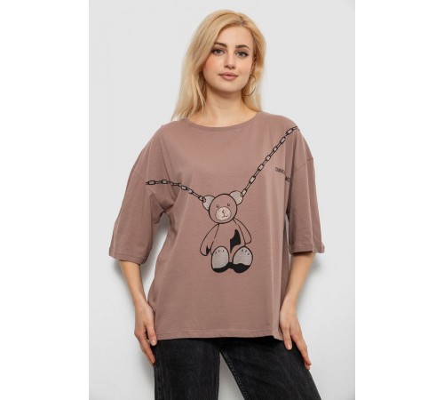Футболка женская с принтом, цвет мокко, 244R2016