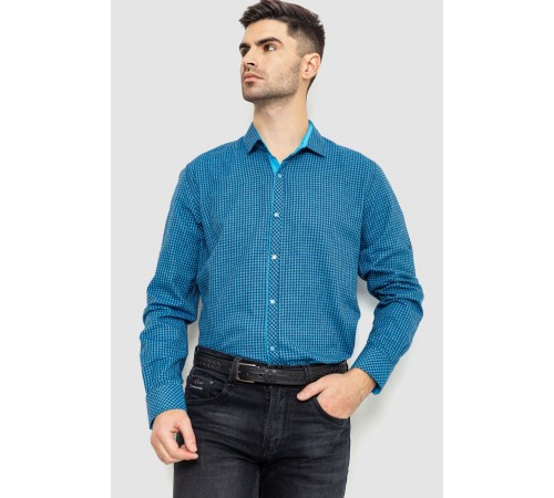 Сорочка чоловіча в клеку байкова, колір синьо-блакитний, 214R99-33-022