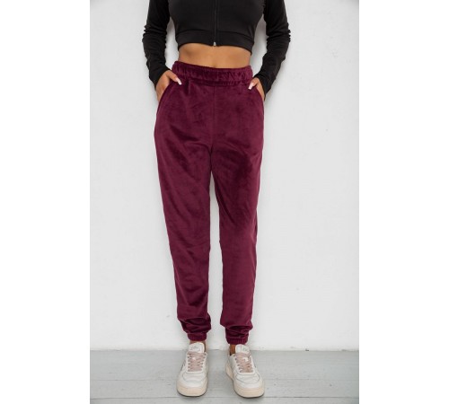 Спортивні штани жіночі велюрові на флісі, колір бордовий, 238R58646-1