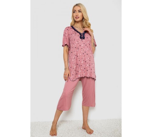 Піжама жіноча з принтом, колір пудровий, 243R7024