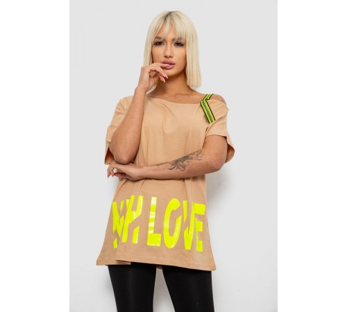 Футболка женская с принтом, цвет бежевый, 244R2158